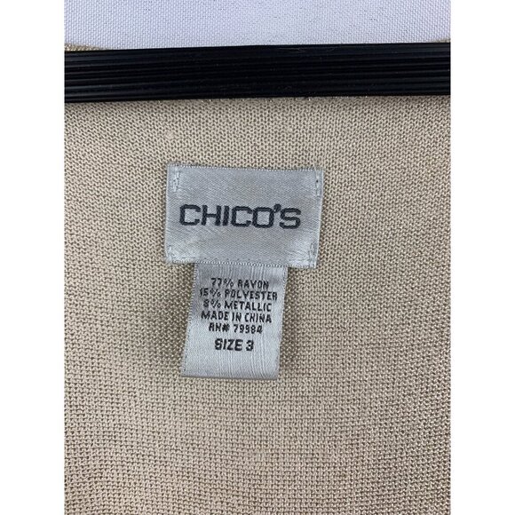 Chicos Metallic Beige Sleeveless Top Size 3 Rayon & Polyester Blend - Picture 3 of 4